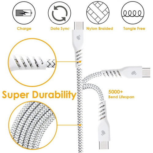 Techgear TECHGEAR Extra Long 2m / 6.5 Ft STRONG High Durability Braided USB C Charging & Data Sync Cable for USB Type-C Devices Compatible with Apple iPad Pro 2