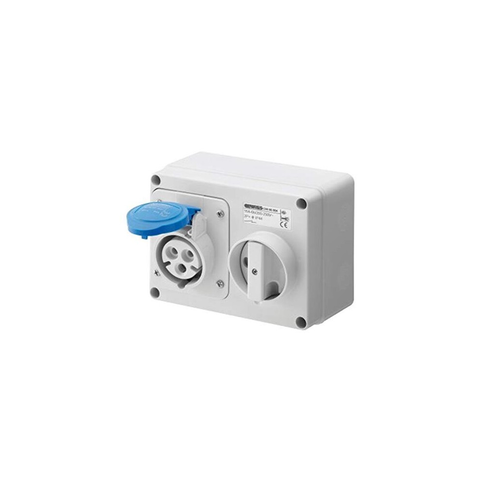 Gewiss Gw66015 Horizontal Interlocked Socket Outlet, Ip44, 6 Reference, 2P+E Pole, 200V-250V, 32 A, 50 Hz/60 Hz, Blue 8011564006102