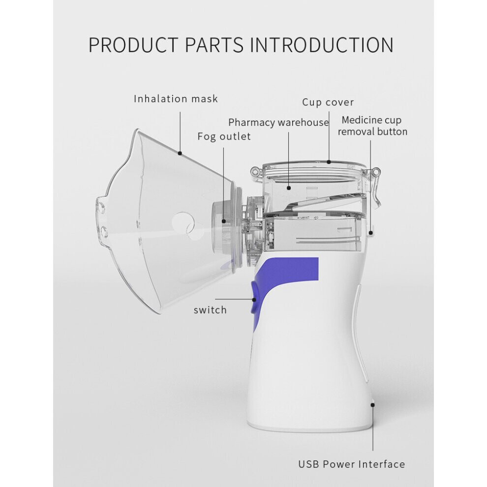 (Grey) Portable Handheld Ultrasonic Inhale Nebulizer