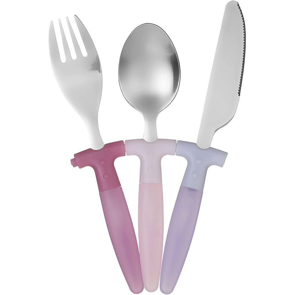 Premier Housewares Pink Children 3Pc Cutlery Set, Stainless Steel Cutlery With Plastic Handles, Pink Plastic Handle Cutlery Set