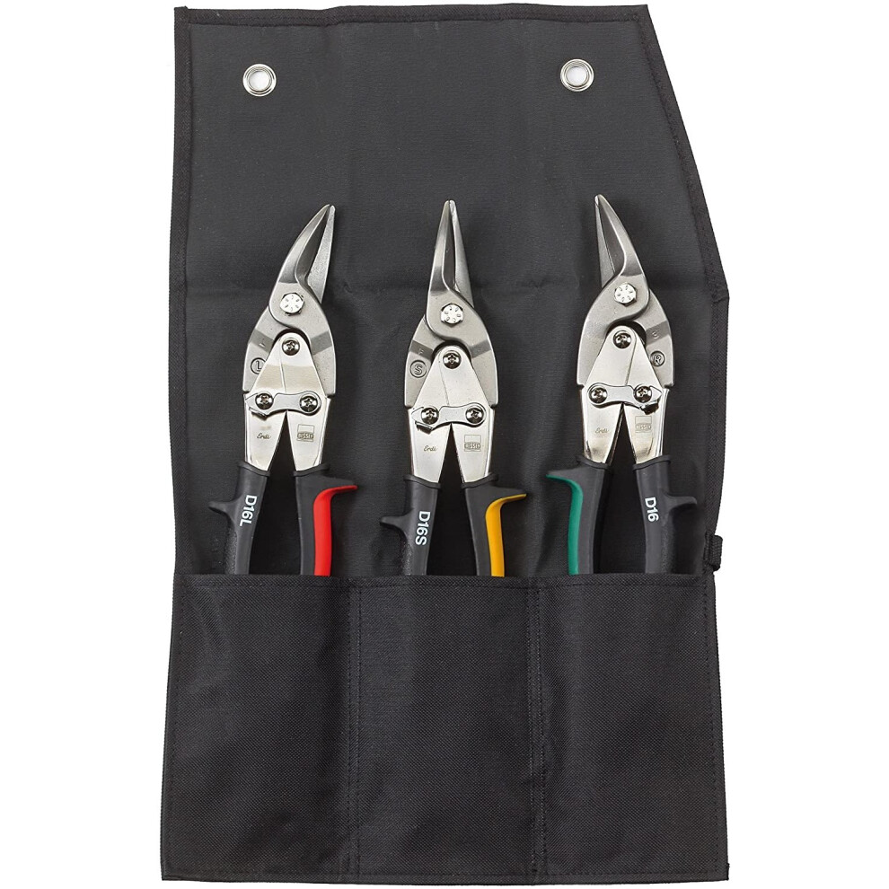 Bessey Dset16 Aviation Snips-Set Of 3 Left, Right And Straight In Pouch, Be770016 Figures Scissors Set, Multi-Colour