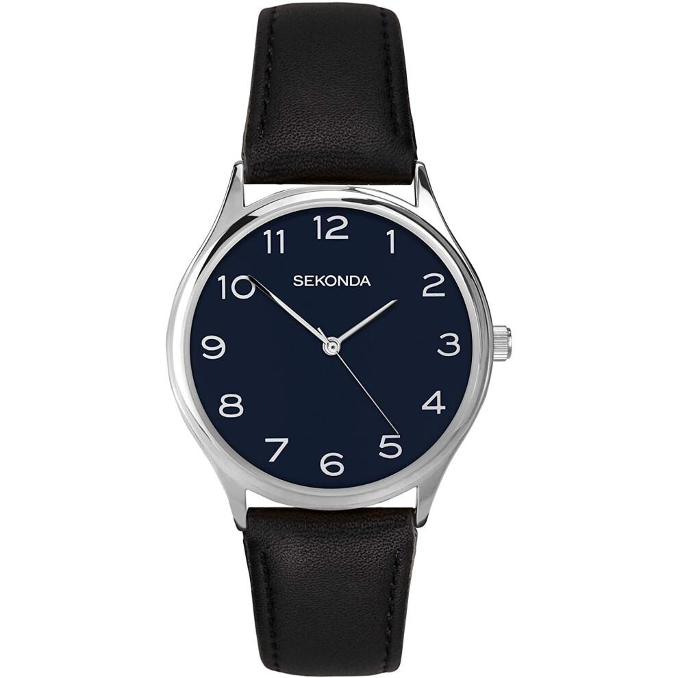 Sekonda Mens Classic Analogue Quartz Watch with Midnight Blue Dial and Black Leather Strap 1852