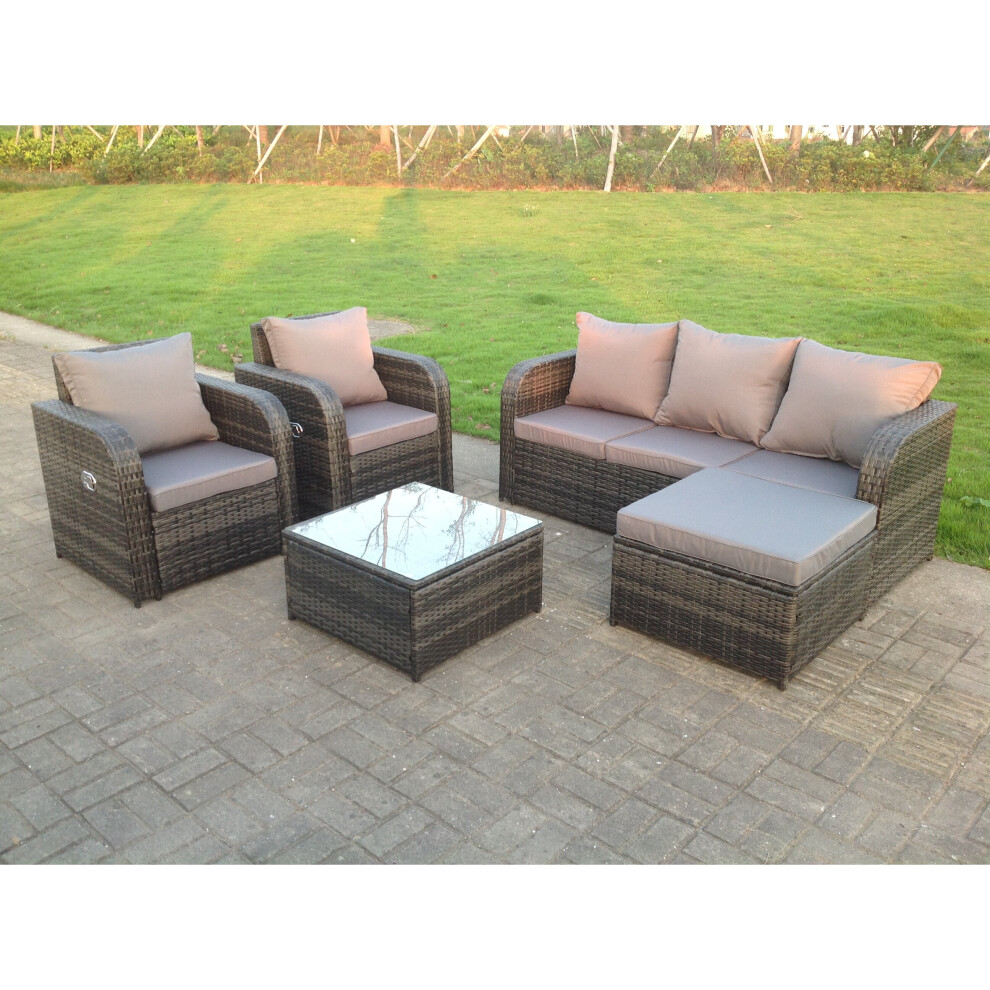 Fimous (6 Seater+Square Table, With Rain Covers) Wicker Rattan Garden Furniture Set Reclining Chair