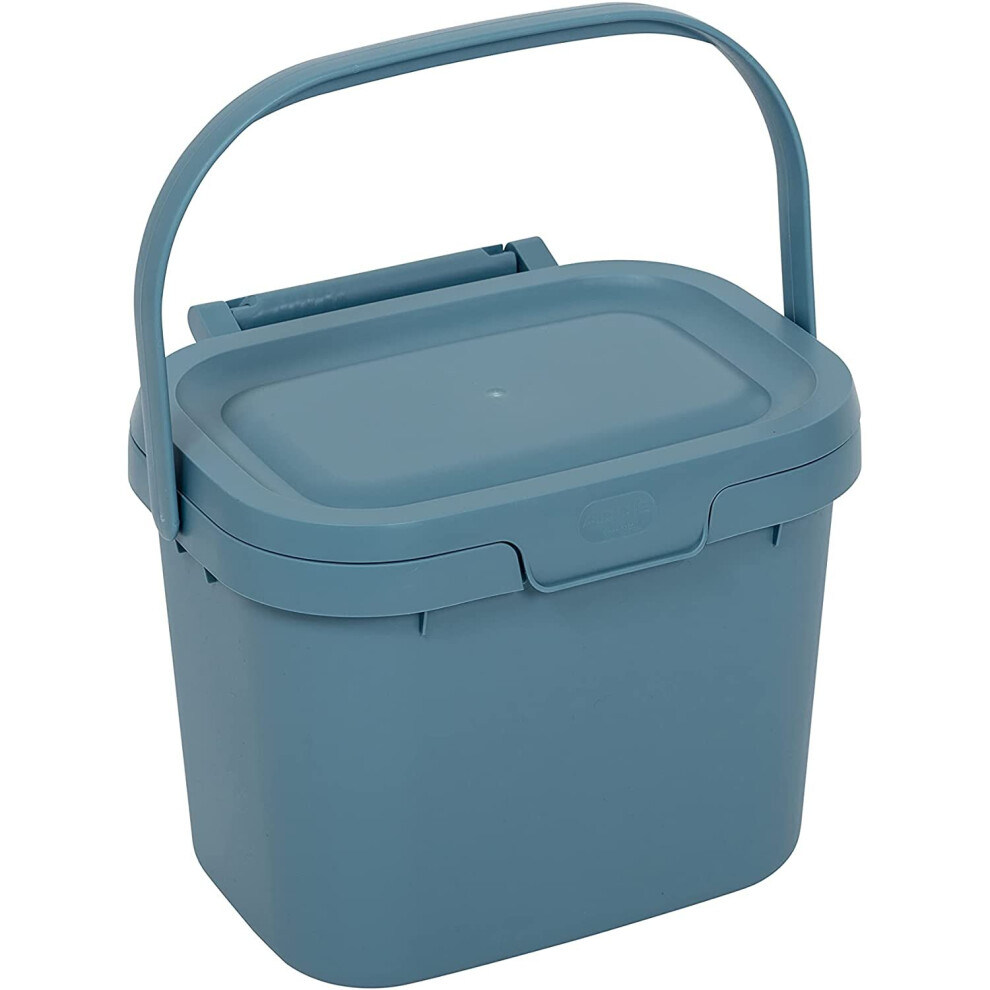 Addis Everyday Kitchen Food Waste Compost Caddy Bin, 4.5 Litre, Air Blue