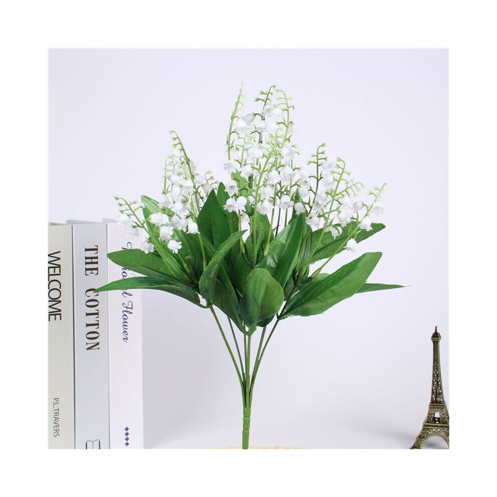 (White) 7 Branch Artificial Lily Of The Valley Fake Flower Bouquet Home Wedding Decor