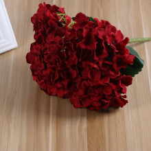 (Red) 5 Heads Artificial Hydrangea Fake Silk Flowers Bouquet Home Wedding Party Decor