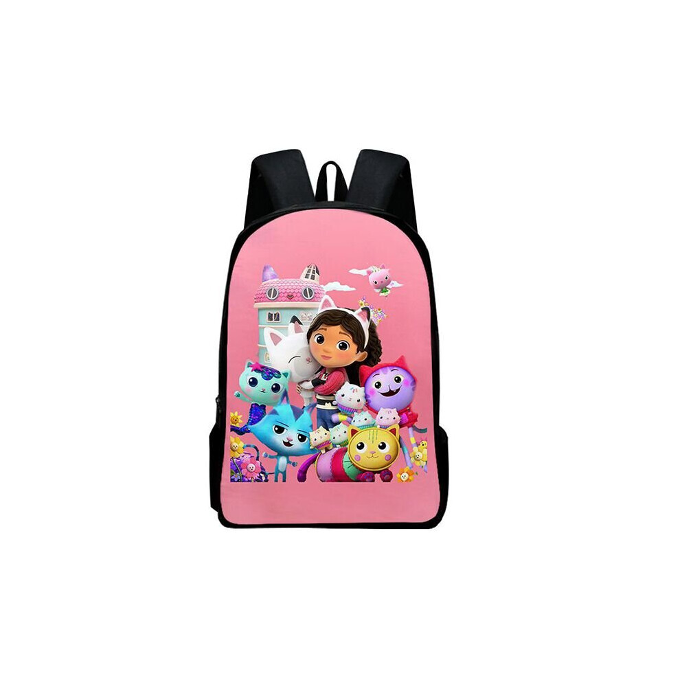 ( Schoolbag) Gabby's Dollhouse Backpack Schoolbag Students Shoulder Bags Pencil Case Pouch Pink