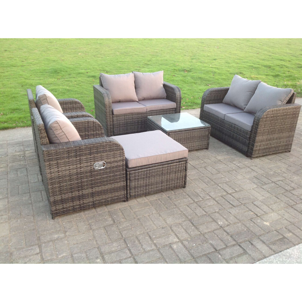 Fimous (7 Seater, With Rain Covers) Wicker Rattan Garden Furniture Set Reclining Chair Black