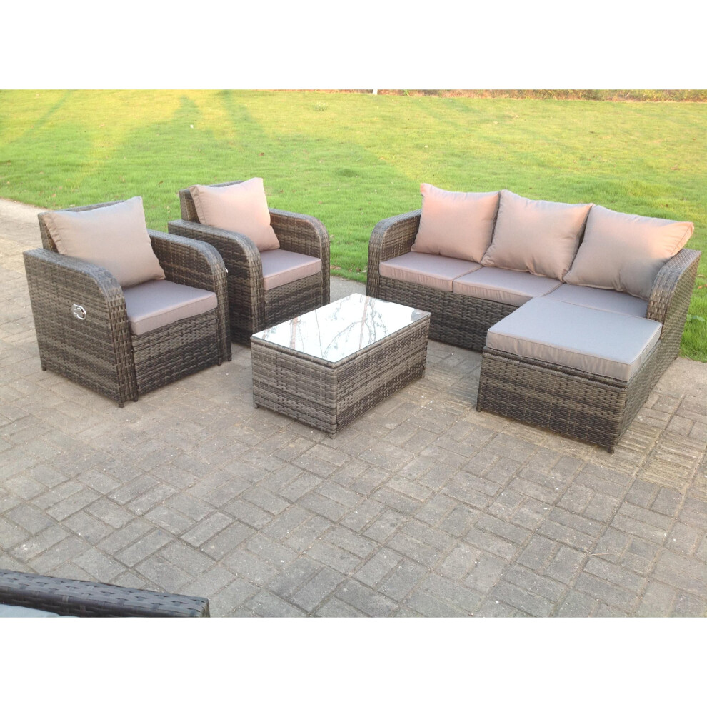 Fimous (6 Seater+Oblong Table, Without Rain Covers) Wicker Rattan Garden Furniture Set Reclining Chair