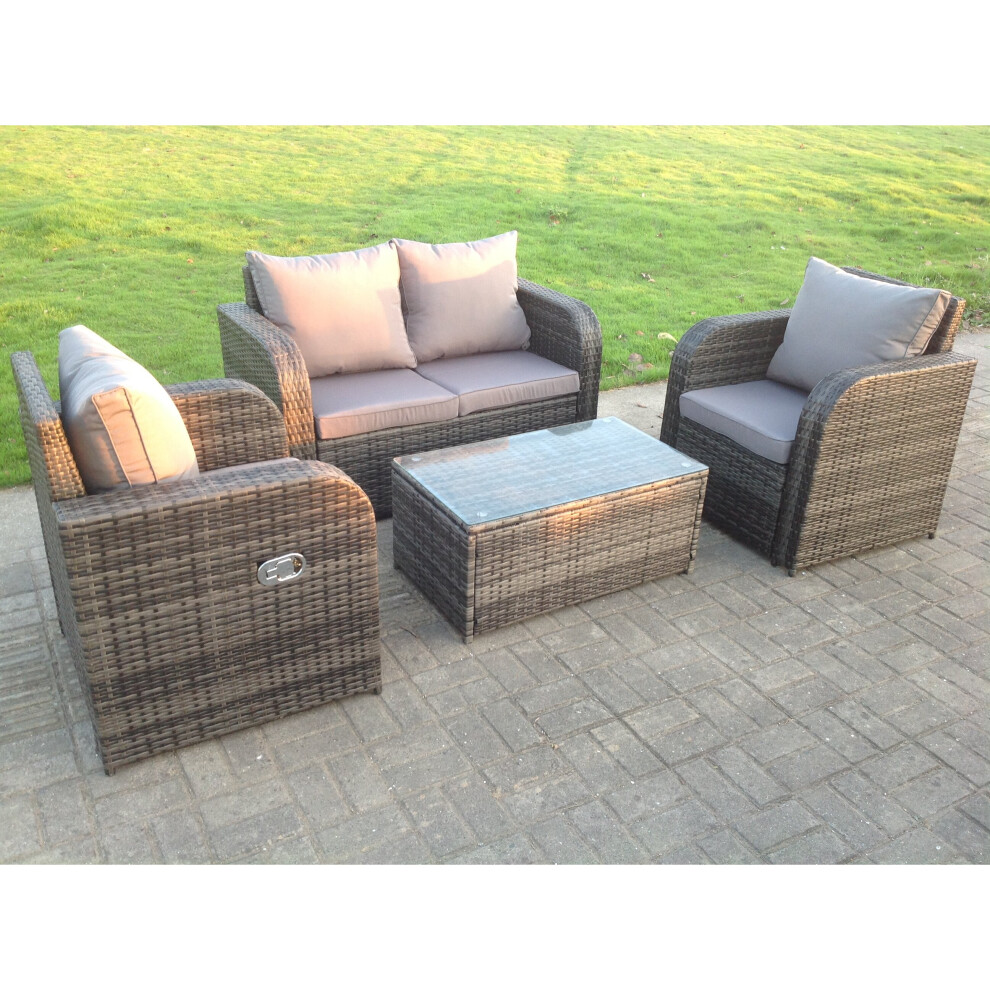 Fimous (4 Seater With Rain Covers) Wicker Rattan Garden Furniture Set Reclining Chair Black