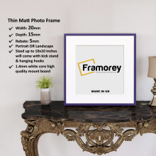 (Purple With Black Mount, 4x4" Pic (6x6" Frame)) Square Size Thin Matt Purple Picture Frame Wall Art Frames Flat Wooden Effect Poster Frame