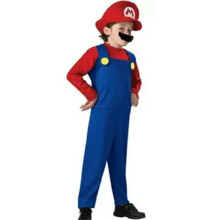 ((Boys) Red Mario, 5-6 Years) Kids Boys Super Mario Bros Luigi Cosplay Costume Carnival Halloween Party Outfit