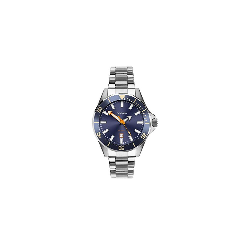 Sekonda Sports Mens 43mm Quartz Watch in Blue with Analogue Date Display, and Silver Stainless Steel Strap 1845.