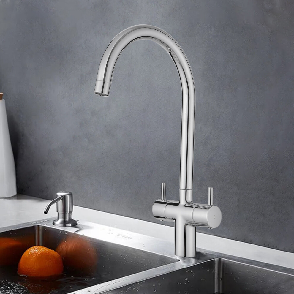 JASSFERRY Kitchen Sink Mixer Tap Monobloc Twin Dial Lever Swan Neck Swivel Spout