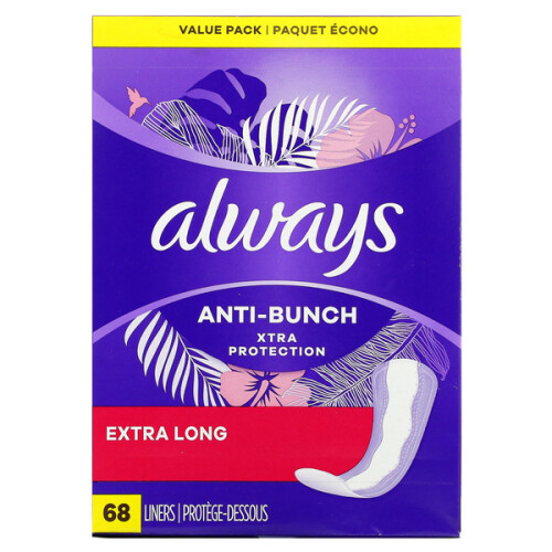 Always Always, Anti-Bunch Xtra Protection Daily Liners, Extra Long, 68 Liners