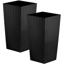 (Black, 27 Lt) Tall Square Plastic Rattan Indoor/Outdoor Planters, Set of 2, Black, 17 Litre