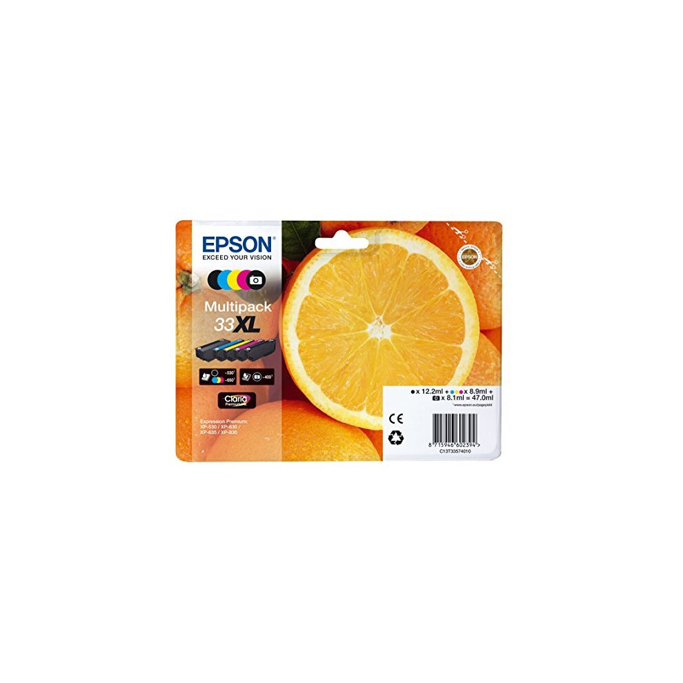 Epson 33XL Oranges High Yield Genuine Multipack, 5-colours Ink Cartridges, Claria Premium Ink, Amazon Dash Replenishment Ready