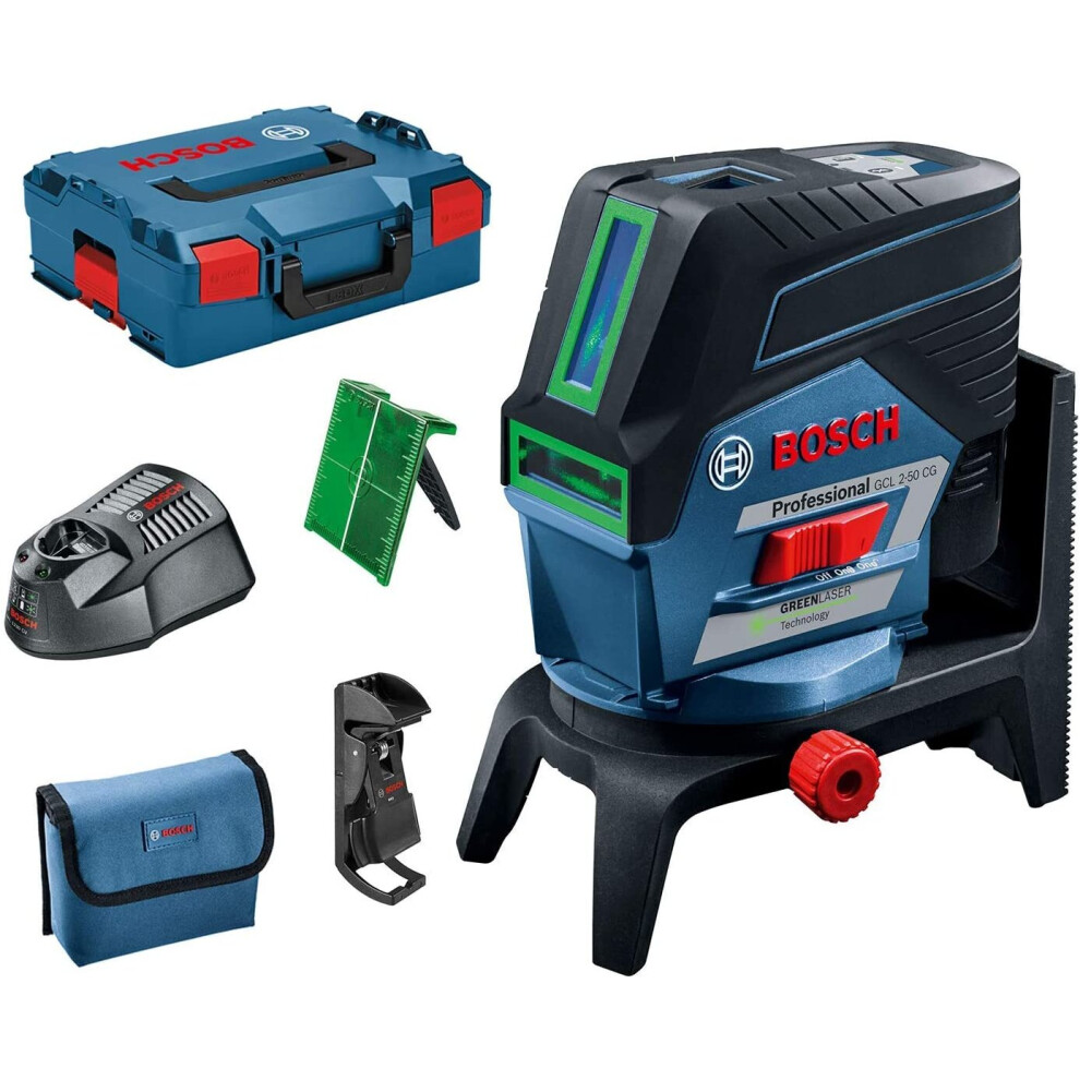 Bosch Professional 12V System Laser Level GCL 2-50 CG (1 battery 12V + charger, green laser, interior, w/app function, mount, visible working range: