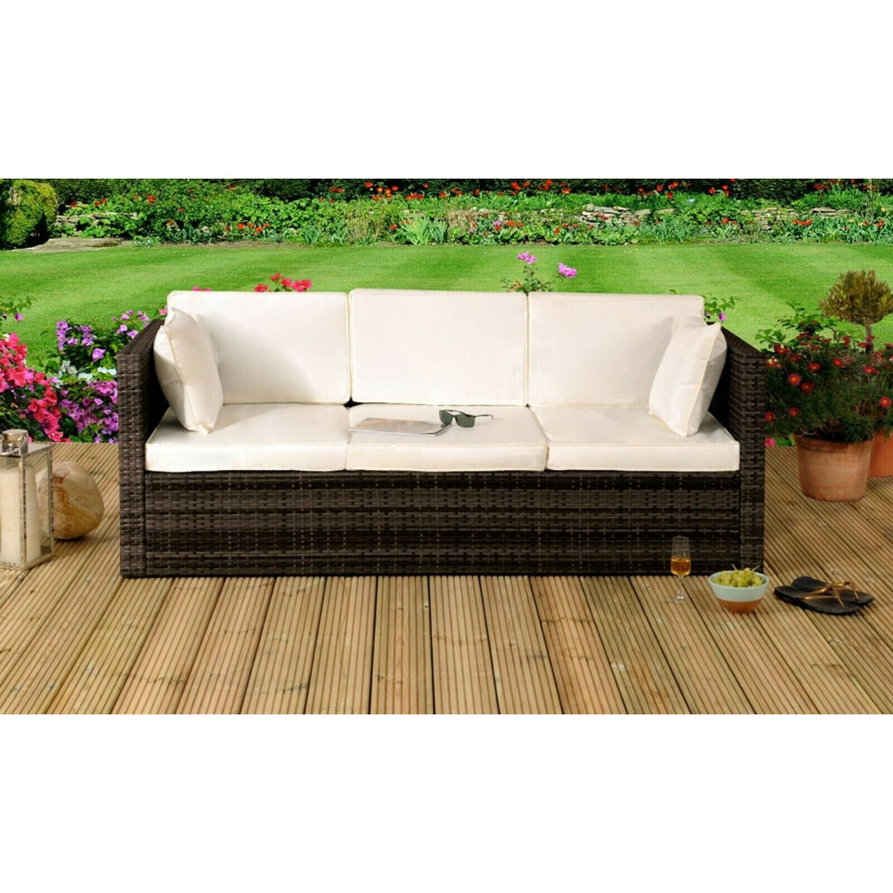 Comfy Living (, Without Cover) Rattan Sun Lounger Storage Sofa Sunbed Garden Patio Furniture - 3 Seater Brown