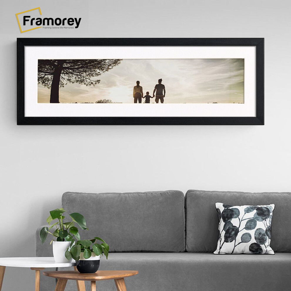 (Black With White Mount, 24x9" Pic (28x13" Frame)) Panoramic Size Ash Black Picture Frame Photo Frames With Multicolored Mounts Wall Hanging Frame