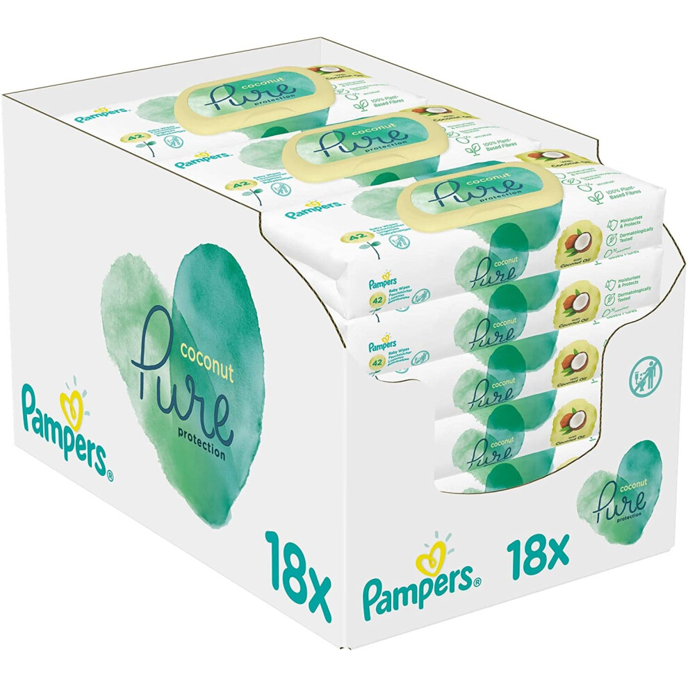 Pampers Baby Wet Wipes Coconut Oil for Cleaning and Moisturising, 756 Wipes (18 x 42)