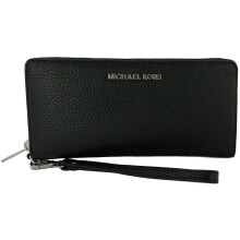 Michael Kors Jet Set Travel Continental Zip Around Leder Portemonnee Wristlet (Zwart met Zilveren Accenten)