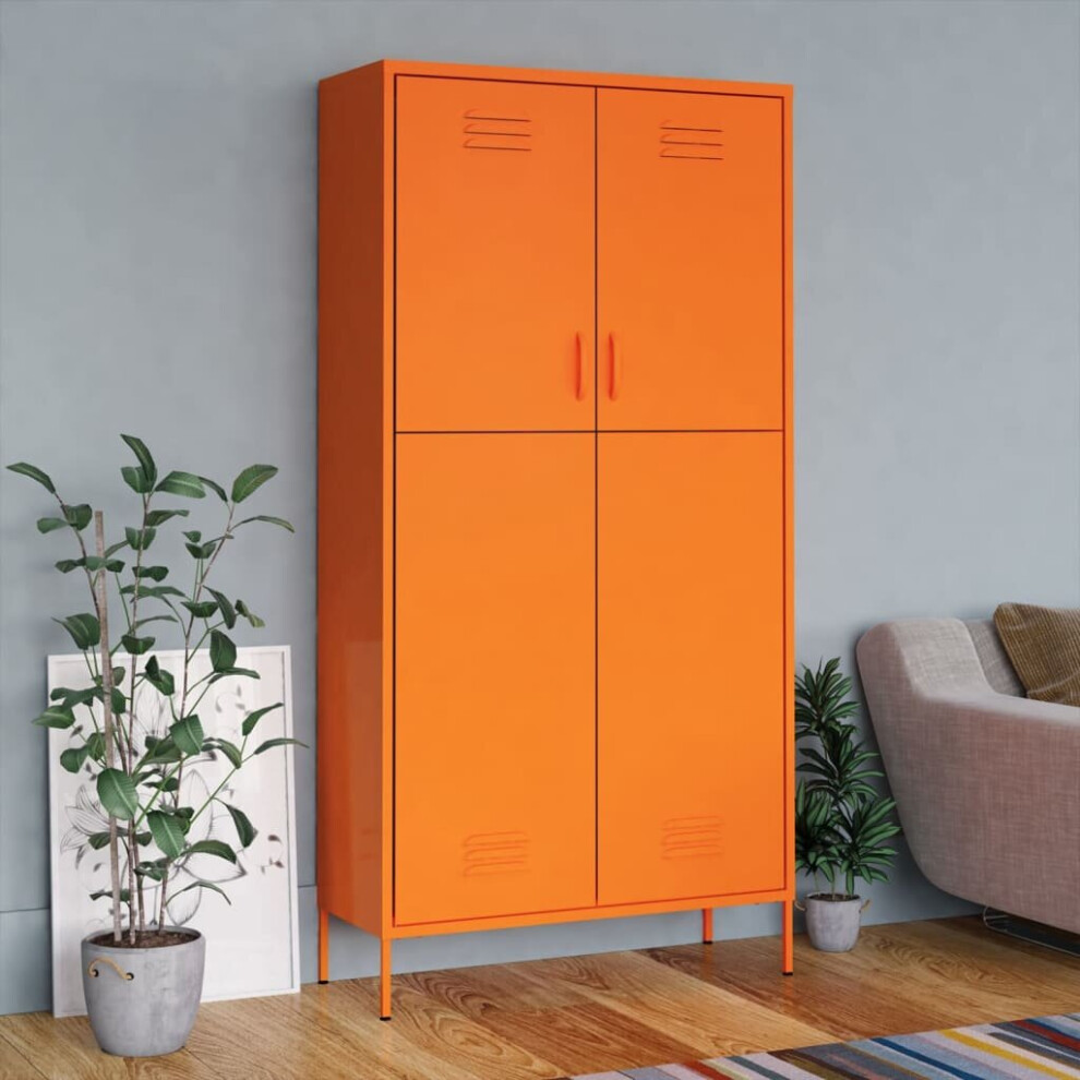 Vidaxl Wardrobe Steel Bedroom Hanger Organiser Clothing Storage Cabinet Orange