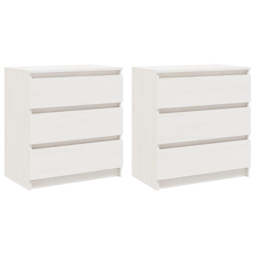 VidaXL vidaXL 2x Solid Pinewood Bedside Cabinets White Bed Drawer Storage Cabinet 1