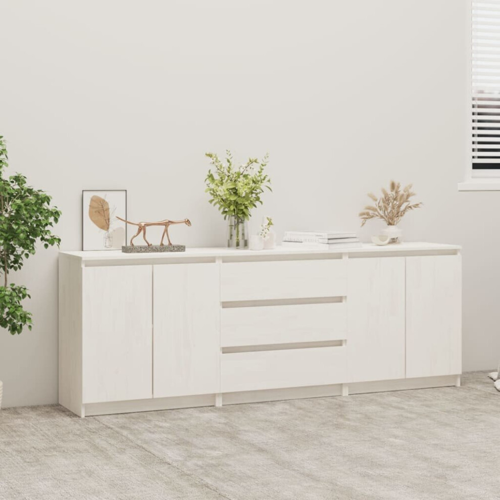 vidaXL Solid Pinewood Side Cabinet White Sideboard Storage Bedside Cabinet