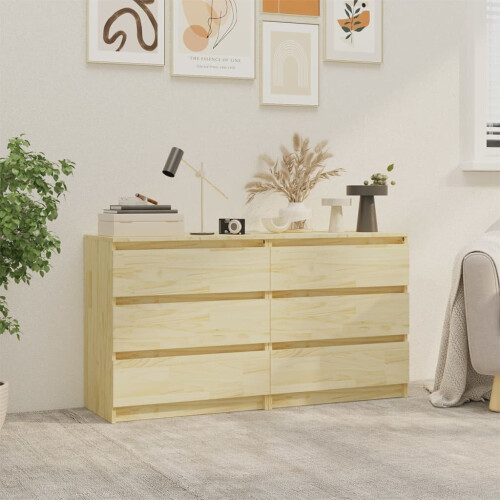 VidaXL vidaXL 2x Solid Pinewood Bedside Cabinets Nightstand Drawer Storage Cabinet