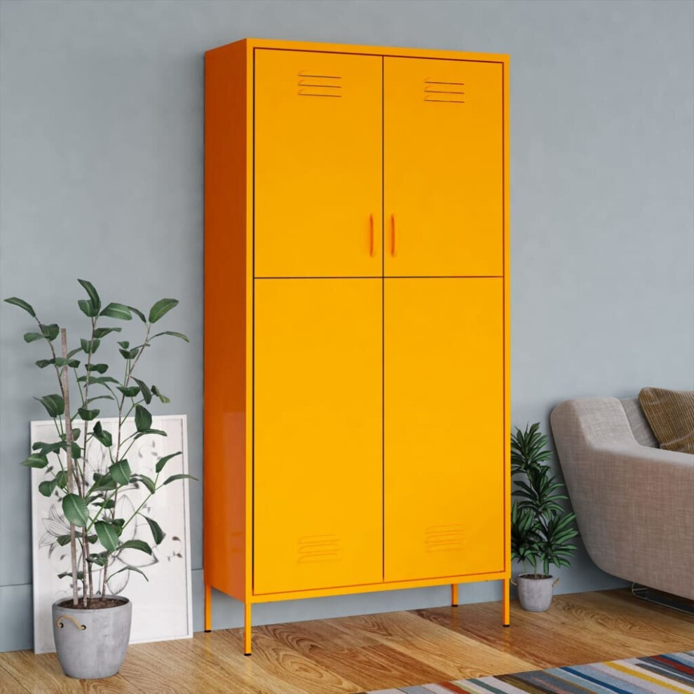 vidaXL Wardrobe Mustard Yellow Steel Bedroom Hanger Clothing Storage Cabinet