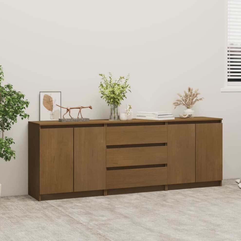 vidaXL Solid Pinewood Side Cabinet Honey Brown Home Sideboard Storage Cabinet