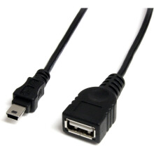 StarTech.com 1 ft Mini USB 2.0 Cable - USB A to Mini B F/M - USB cable - USB (F) to mini-USB Type B (M) - USB 2.0 - 1 ft - black - USBMUSBFM1