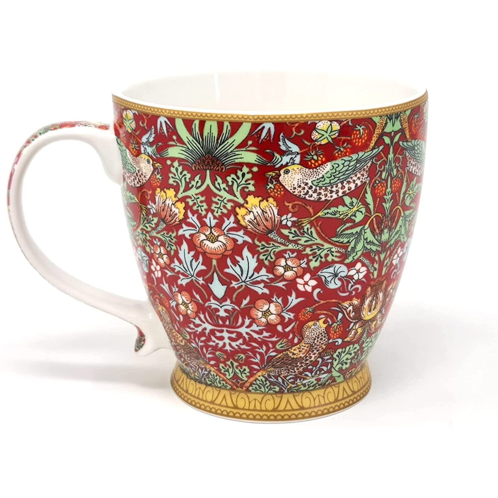 Breakfast Coffee Mug William Morris Strawberry Thief Red Fine China Large Capacity Tea Cup 480ml (16.9fl oz)
