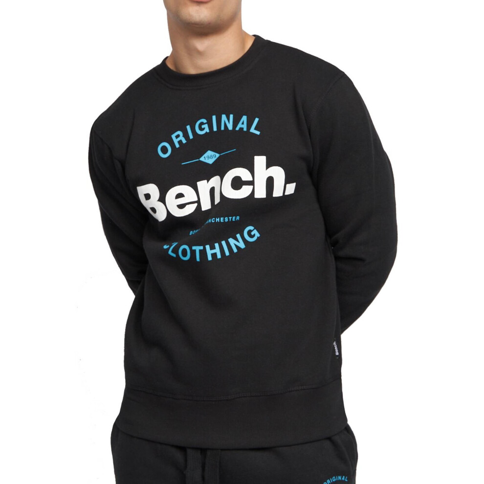 (Black-Trimpton, S) Mens Sweatshirt Fleece Pullover Crew Neck Jumper