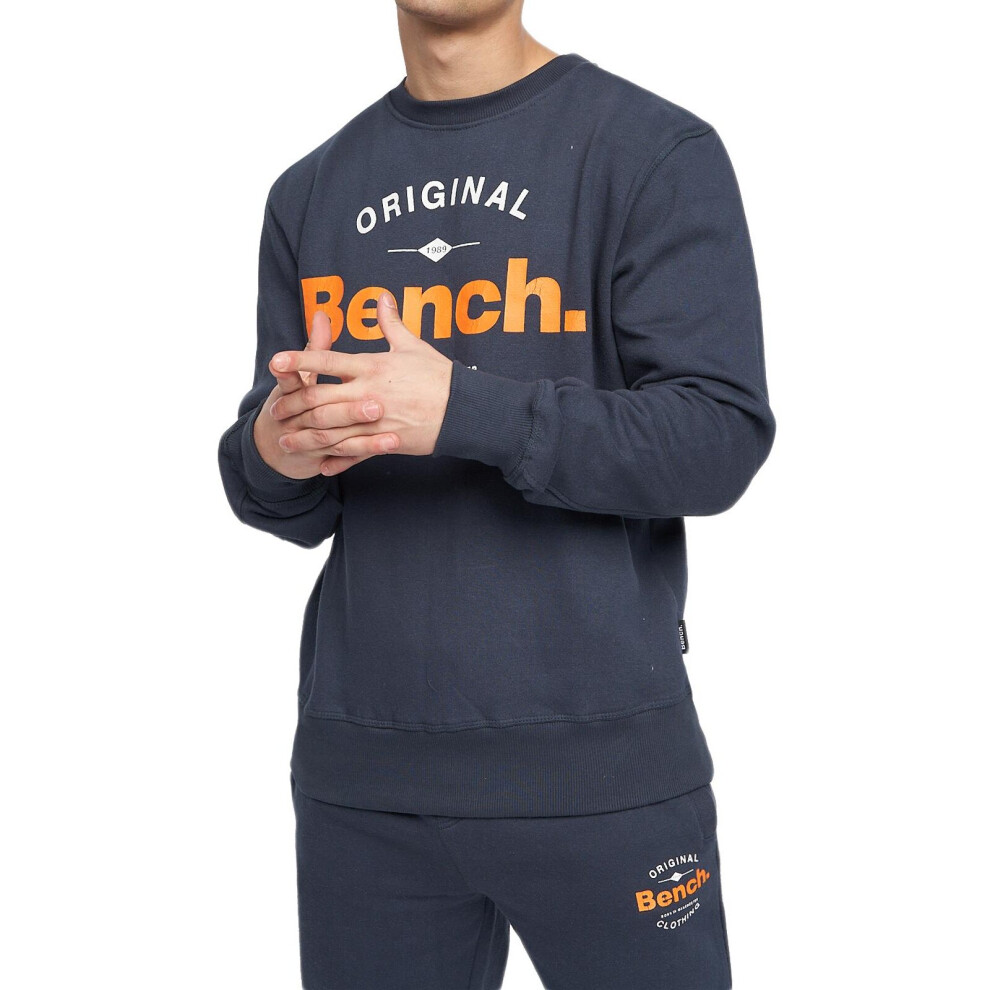 (Navy-Trimpton, S) Mens Sweatshirt Fleece Pullover Crew Neck Jumper