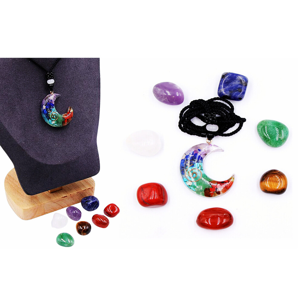 Chakra Moon Necklace with Seven Chakra Stones Gift Set