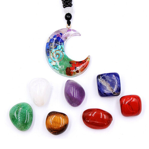 Chakra Moon Necklace with Seven Chakra Stones Gift Set 1