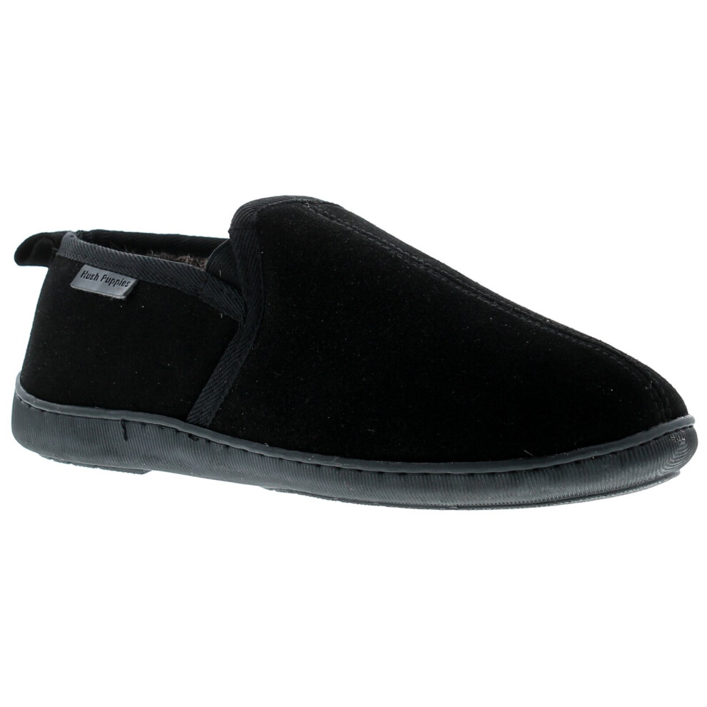 (Black, 12 (Adults')) Hush Puppies Arnold Suede Mens Full Slippers Memory foam Faux Fur Lining black U