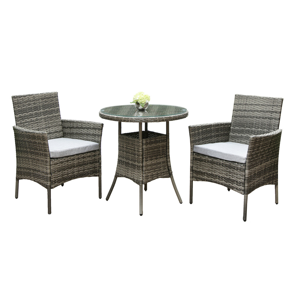 RayGar Garden Furniture Rattan Bistro Set 2 Seater Round Table - Grey