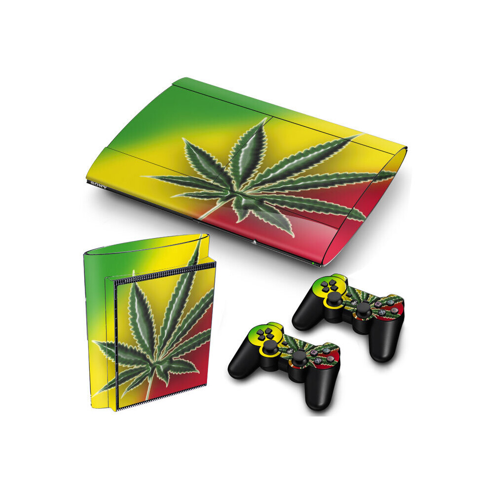 (Cannabis) Ps3 Super Slim Pvc Skin For Console + Controllers 5060406876338