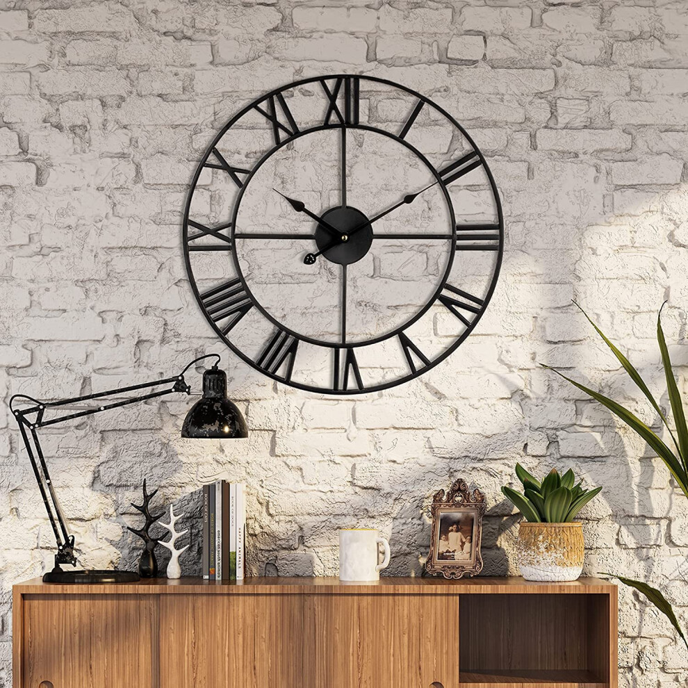 Modern Roman Numerals Large Wall Clocks Non Ticking Round Metal Silent Wall Clock for Living Room，Kitchen，Bedrooms ，Garden Vintage Wall Clocks