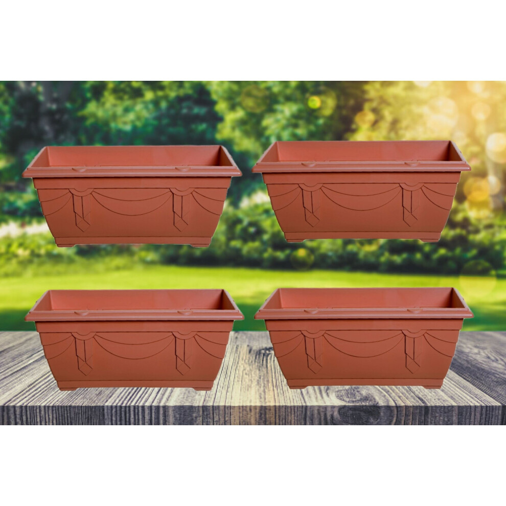 4 Venetian Window Box Trough Planters Small 40cm Terracotta Colour