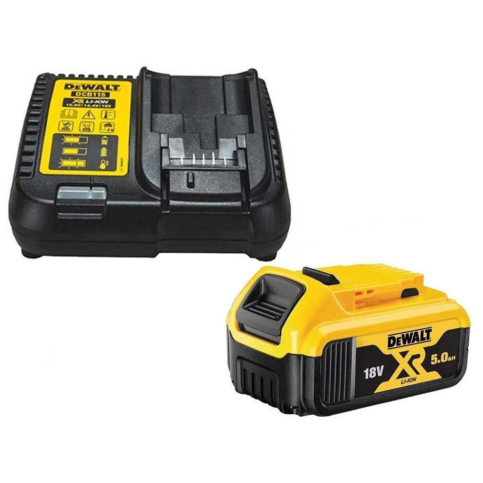 DEWALT DCB184 5.0ah 18v XR Lithium Ion Battery + DCB115 Charger, Yellow