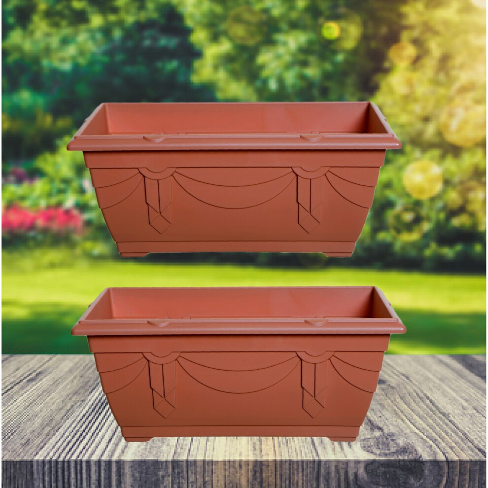 2 Venetian Window Box Trough Planters Small 40cm Terracotta Colour