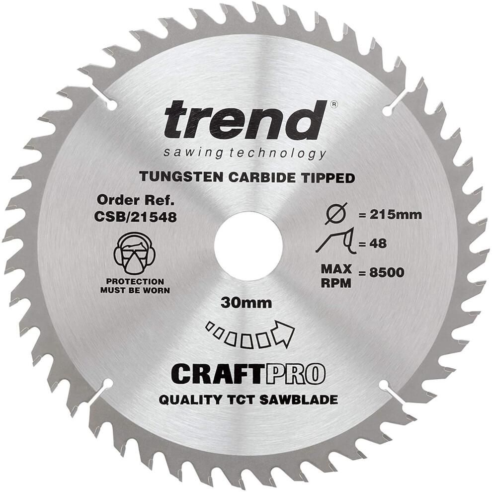 Trend CSB/21548 Craft Pro Trimming Crosscut TCT Circular Saw Blade, 215mm x 48 Teeth x 30mm Bore, Tungsten Carbide Tipped