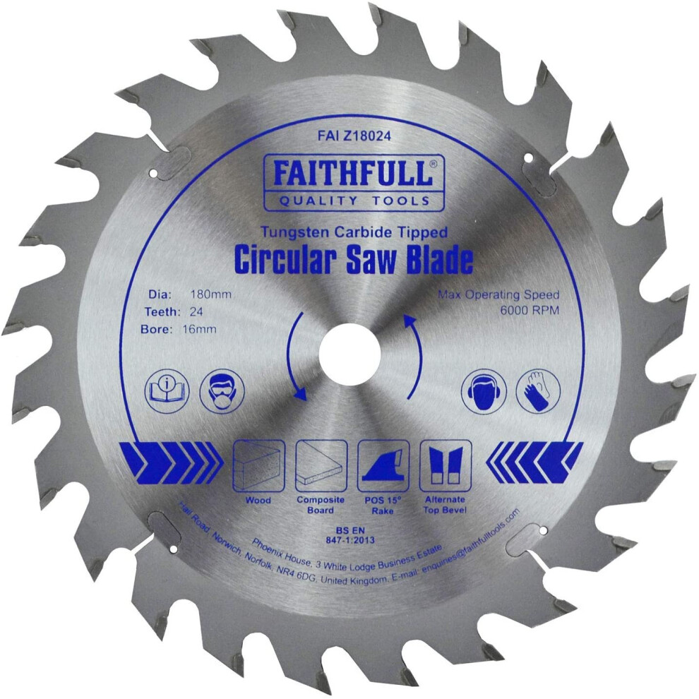 Faithfull FAIZ18024 TCT Circular Saw Blade 180 mm x 16 mm Bore x 24 Teeth