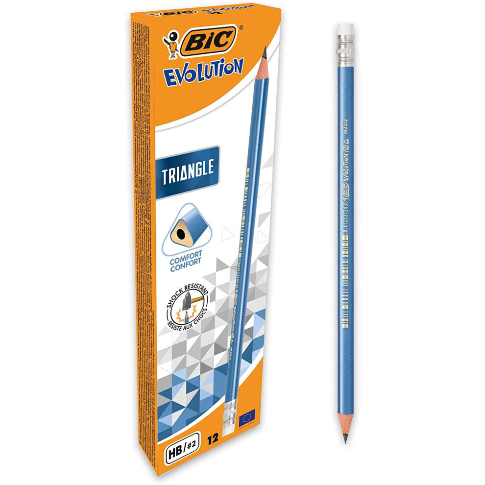 BIC Evolution Triangle Triangular Pencils with Integrated Eraser HB Box of 12