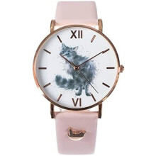Wrendale Designs Cat Watch Glamour Puss Pink Vegan Strap
