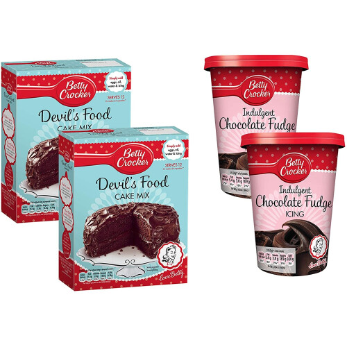 Betty Crocker Devils Food Chocolate Cake Mix And Indulgent Chocolate Fudge Icing Bundle 4 Pack 9901